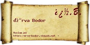 Árva Bodor névjegykártya